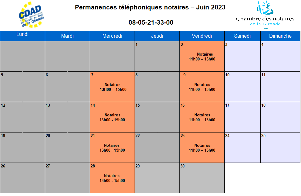 CDAD Gironde - La plateforme téléphonique des notaires de la Gironde se poursuit en Juin 2023 !