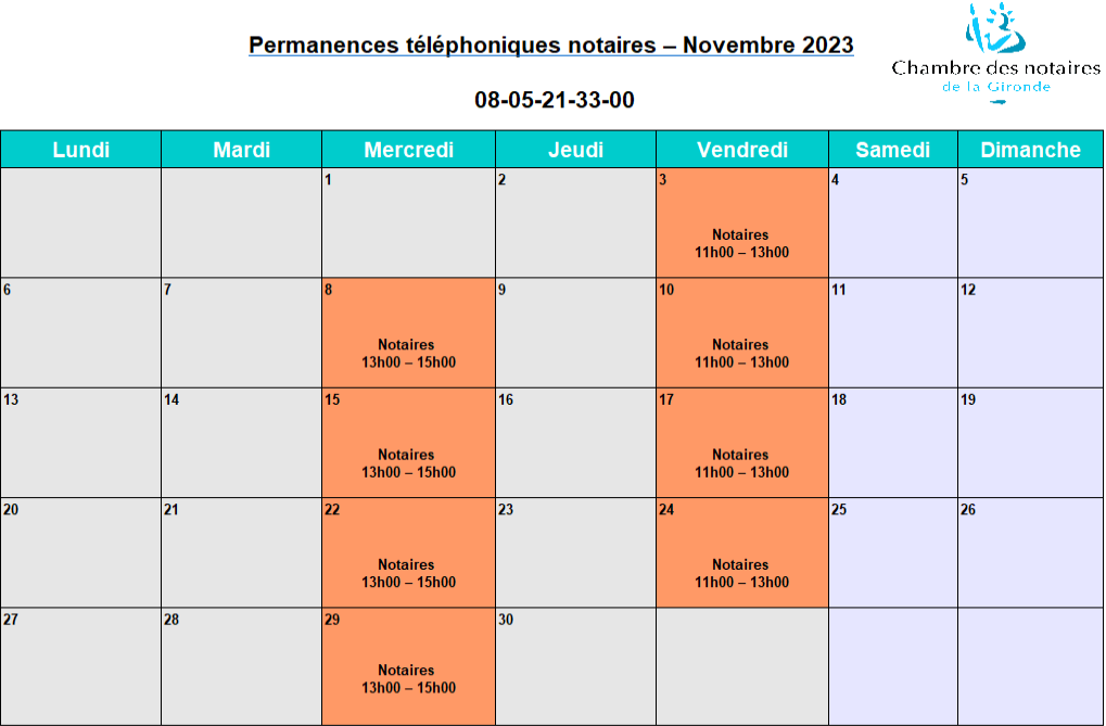 CDAD Gironde - La plateforme téléphonique des notaires de la Gironde se poursuit en Novembre 2023 !