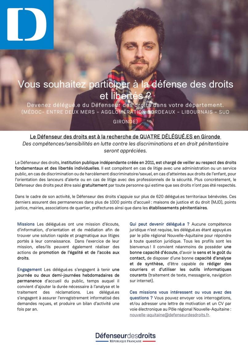 CDAD Gironde - Vous souhaitez devenir délégué du défenseur des droits ?