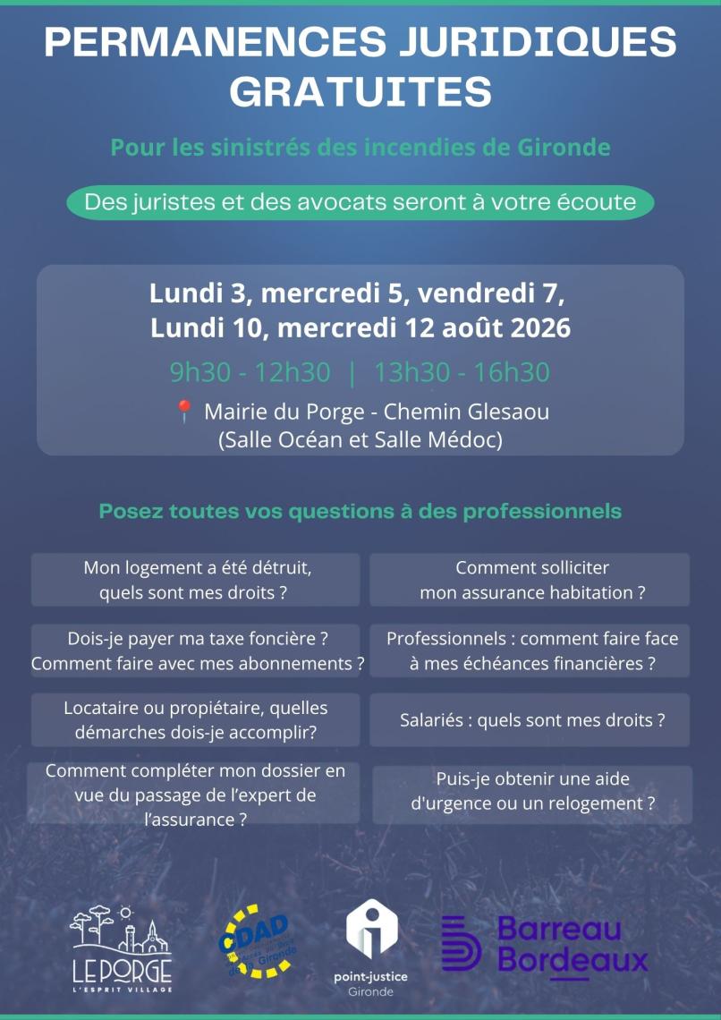CDAD Gironde - Ouverture de permanences exceptionnelles à la Mairie du Porge !