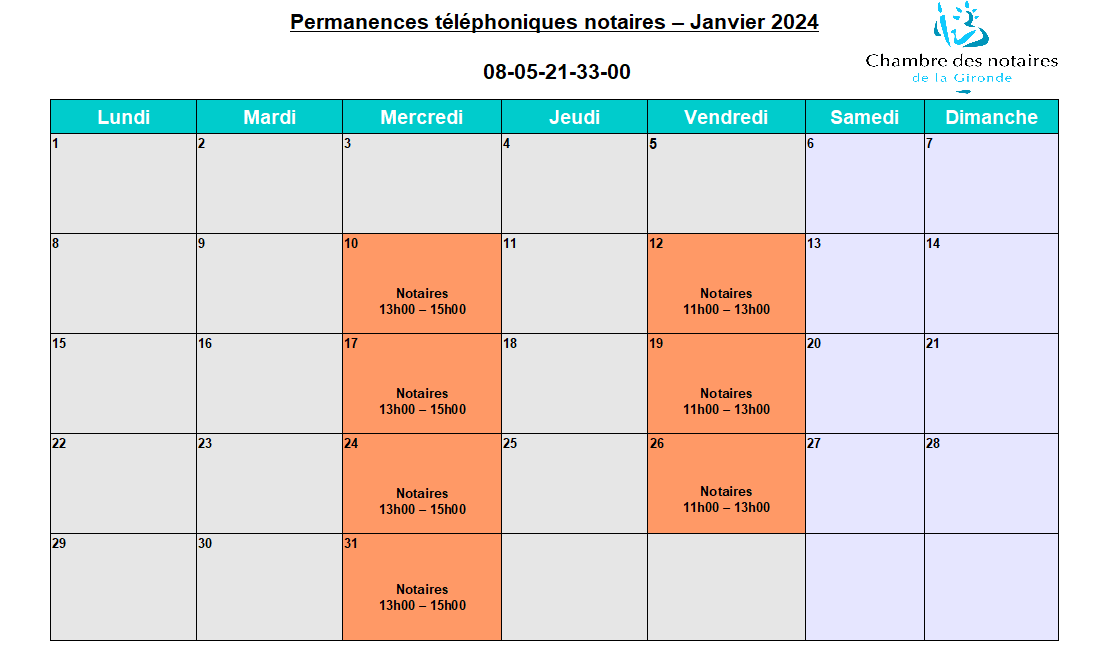 CDAD Gironde - La plateforme téléphonique des notaires de la Gironde se poursuit en Janvier 2024 !