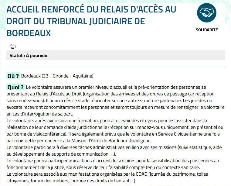CDAD Gironde - Le CDAD 33 recrute un(e) volontaire en service civique !