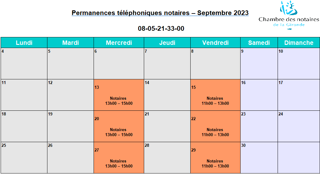CDAD Gironde - La plateforme téléphonique des notaires de la Gironde se poursuit en Septembre 2023 !