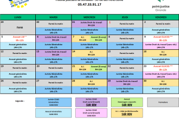 Calendrier des permanences du Point-justice du Tribunal judiciaire de Bordeaux Juin 2023 !