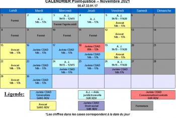 Calendrier de novembre du Point-justice du Tribunal Judiciaire de Bordeaux