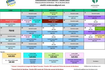 Calendrier des permanences du mois de Juillet 2025 du Point-justice du Tribunal judiciaire de Bordeaux !