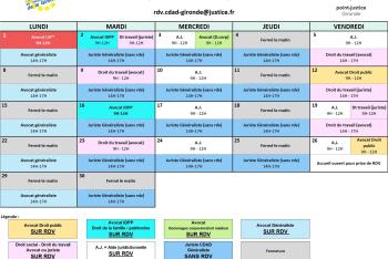 Calendrier des permanences du mois de Juin 2026 du Point-justice du Tribunal judiciaire de Bordeaux !