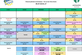 Calendrier des permanences du mois de Septembre du Point-justice du Tribunal judiciaire de Bordeaux !