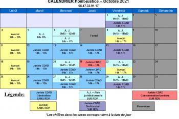 Calendrier d'octobre du Point-justice du Tribunal Judiciaire de Bordeaux