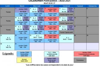 Calendrier d'août du Point-justice du Tribunal Judiciaire de Bordeaux