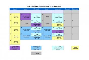 Calendrier de JANVIER du Point-justice du Tribunal Judiciaire de Bordeaux