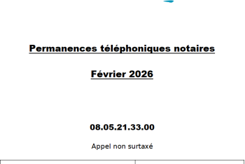 Calendrier de la plateforme téléphonique des notaires de la Gironde du mois de Février 2026