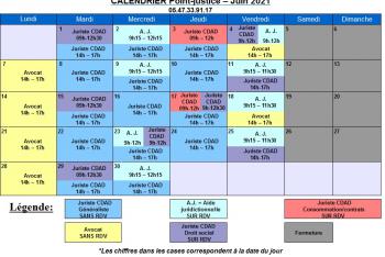 Calendrier de juin du Point-justice du Tribunal judiciaire de Bordeaux